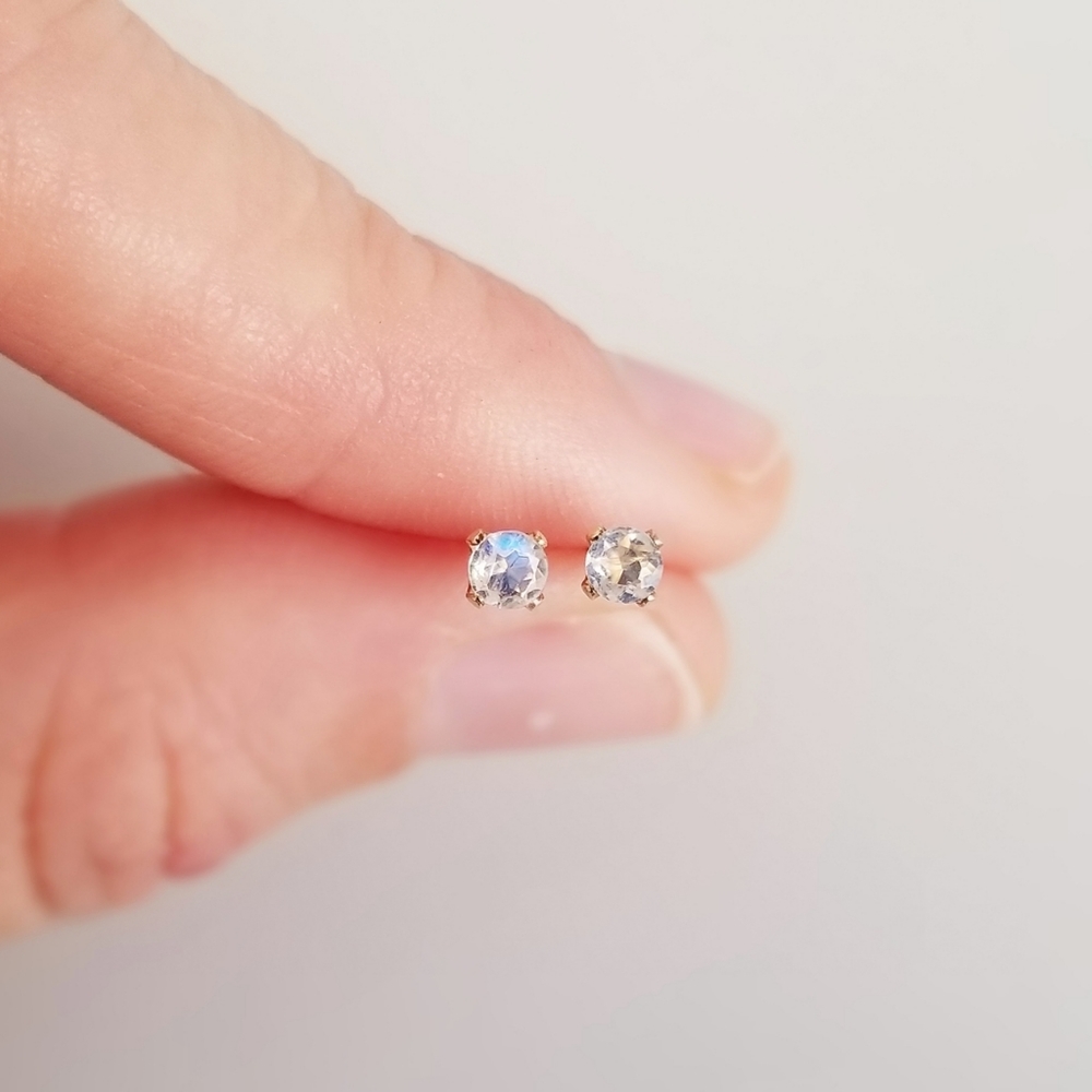 Tiny, Dainty, Gold Filled, Moonstone Studs - Picture 5 of 6